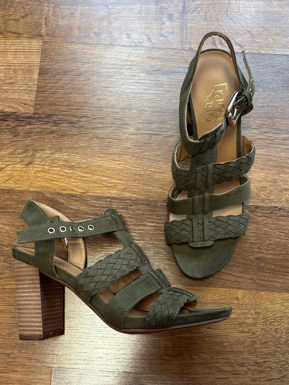 Franco Sarto Olive Braided Strap Block Heel Sandals